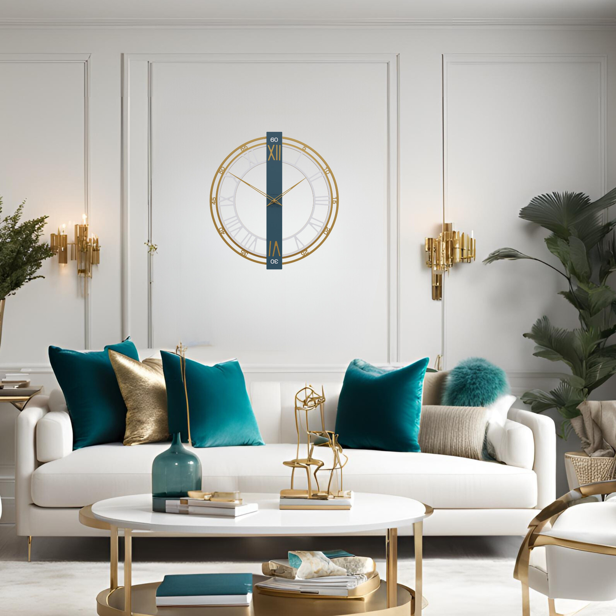 Franz large wall clock set in living room